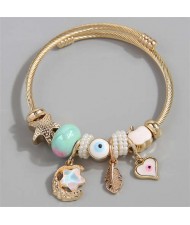 Evil Eye Feather Moon and Heart Fashion Lucky Charm Beads Wholesale Bracelet/ Bangle - White