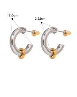 Mini Golden Circle Decorated C Shape Design Fashion Jewelry Women Stainless Steel Wholesale Earrings