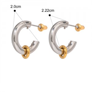 Mini Golden Circle Decorated C Shape Design Fashion Jewelry Women Stainless Steel Wholesale Earrings