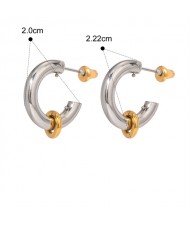 Mini Golden Circle Decorated C Shape Design Fashion Jewelry Women Stainless Steel Wholesale Earrings