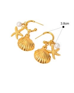 Shell Starfish with Pearl Multielement Design Fashion Jewelry Women Stainless Steel Wholesale Earrings