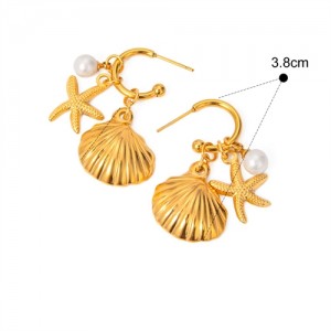 Shell Starfish with Pearl Multielement Design Fashion Jewelry Women Stainless Steel Wholesale Earrings