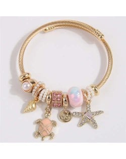 Conch Turtle and Starfish Fashion Lucky Charm Beads Wholesale Bracelet/ Bangle - Pink