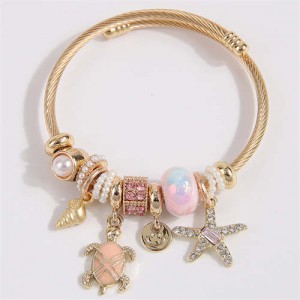 Conch Turtle and Starfish Fashion Lucky Charm Beads Wholesale Bracelet/ Bangle - Pink
