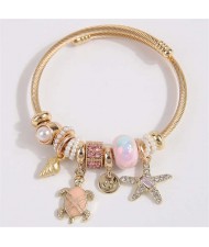 Conch Turtle and Starfish Fashion Lucky Charm Beads Wholesale Bracelet/ Bangle - Pink