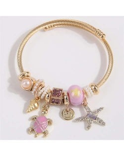 Conch Turtle and Starfish Fashion Lucky Charm Beads Wholesale Bracelet/ Bangle - Violet