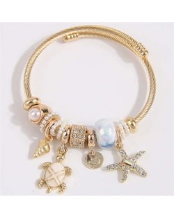 Conch Turtle and Starfish Fashion Lucky Charm Beads Wholesale Bracelet/ Bangle - White