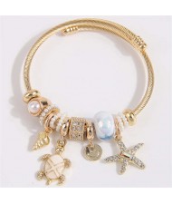 Conch Turtle and Starfish Fashion Lucky Charm Beads Wholesale Bracelet/ Bangle - White