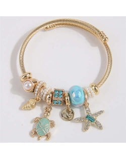 Conch Turtle and Starfish Fashion Lucky Charm Beads Wholesale Bracelet/ Bangle - Blue