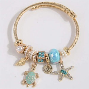 Conch Turtle and Starfish Fashion Lucky Charm Beads Wholesale Bracelet/ Bangle - Blue