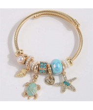Conch Turtle and Starfish Fashion Lucky Charm Beads Wholesale Bracelet/ Bangle - Blue