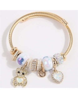 Bear and Heart Fashion Lucky Charm Beads Wholesale Bracelet/ Bangle - White