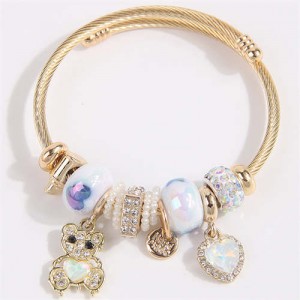 Bear and Heart Fashion Lucky Charm Beads Wholesale Bracelet/ Bangle - White