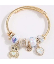 Bear and Heart Fashion Lucky Charm Beads Wholesale Bracelet/ Bangle - White