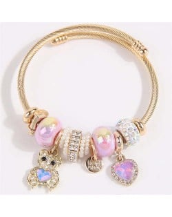 Bear and Heart Fashion Lucky Charm Beads Wholesale Bracelet/ Bangle - Violet