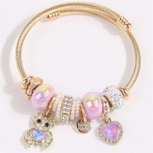 Bear and Heart Fashion Lucky Charm Beads Wholesale Bracelet/ Bangle - Violet