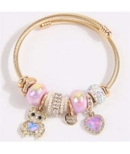 Bear and Heart Fashion Lucky Charm Beads Wholesale Bracelet/ Bangle - Violet