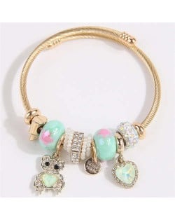 Bear and Heart Fashion Lucky Charm Beads Wholesale Bracelet/ Bangle - Green