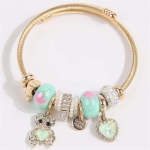 Bear and Heart Fashion Lucky Charm Beads Wholesale Bracelet/ Bangle - Green