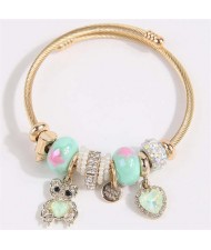 Bear and Heart Fashion Lucky Charm Beads Wholesale Bracelet/ Bangle - Green