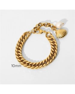 Shell and Pearl Pendant Thick Chain Style Wholesale Jewelry Fashion Women Stainless Steel Bracelet