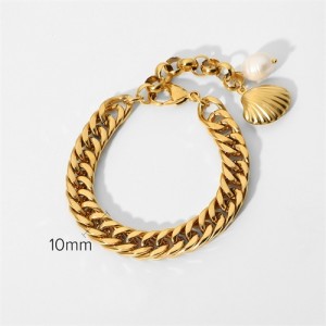Shell and Pearl Pendant Thick Chain Style Wholesale Jewelry Fashion Women Stainless Steel Bracelet