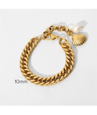 Shell and Pearl Pendant Thick Chain Style Wholesale Jewelry Fashion Women Stainless Steel Bracelet