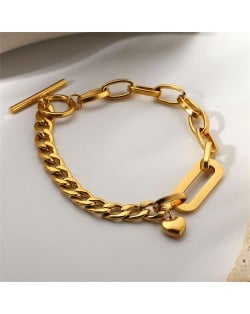 Fashion Chain Combo Heart Pendant Design Wholesale Jewelry Fashion Women Stainless Steel Bracelet