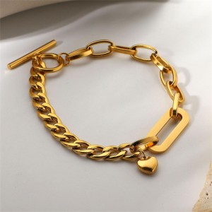 Fashion Chain Combo Heart Pendant Design Wholesale Jewelry Fashion Women Stainless Steel Bracelet