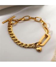 Fashion Chain Combo Heart Pendant Design Wholesale Jewelry Fashion Women Stainless Steel Bracelet