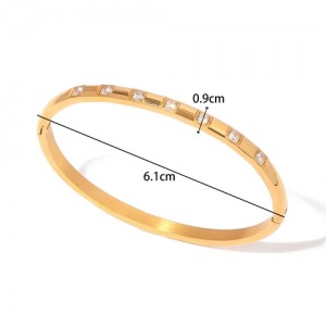 Business Style Wholesale Jewelry Fashion Women Rhinestone Decor Stainless Steel Bangle