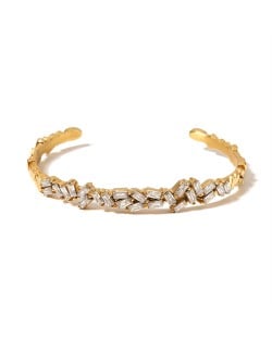 Rectangle Rhinestone Irregular Design Wholesale Jewelry Fashion Women Stainless Steel Bangle