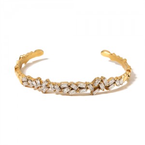 Rectangle Rhinestone Irregular Design Wholesale Jewelry Fashion Women Stainless Steel Bangle