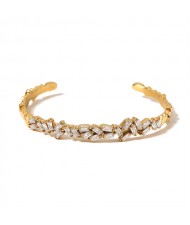 Rectangle Rhinestone Irregular Design Wholesale Jewelry Fashion Women Stainless Steel Bangle