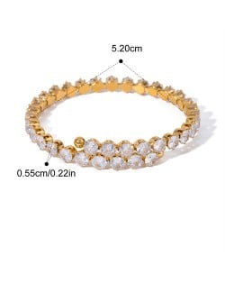 Glaring Full Rhinestone Round Design Wholesale Jewelry Fashion Women Stainless Steel Bangle