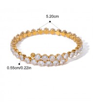 Glaring Full Rhinestone Round Design Wholesale Jewelry Fashion Women Stainless Steel Bangle