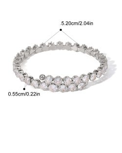 Glaring Full Rhinestone Round Design Wholesale Jewelry Fashion Women Stainless Steel Bangle - Silver