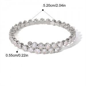 Glaring Full Rhinestone Round Design Wholesale Jewelry Fashion Women Stainless Steel Bangle - Silver
