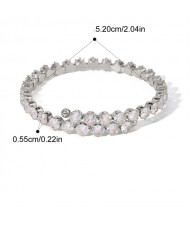 Glaring Full Rhinestone Round Design Wholesale Jewelry Fashion Women Stainless Steel Bangle - Silver