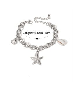 Starfish and Shell Pendant Design Wholesale Jewelry Fashion Women Stainless Steel Bracelet - Silver