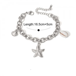 Starfish and Shell Pendant Design Wholesale Jewelry Fashion Women Stainless Steel Bracelet - Silver