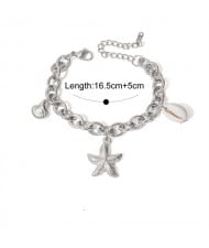 Starfish and Shell Pendant Design Wholesale Jewelry Fashion Women Stainless Steel Bracelet - Silver