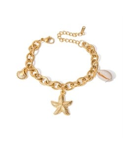 Starfish and Shell Pendant Design Wholesale Jewelry Fashion Women Stainless Steel Bracelet - Golden