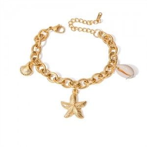 Starfish and Shell Pendant Design Wholesale Jewelry Fashion Women Stainless Steel Bracelet - Golden