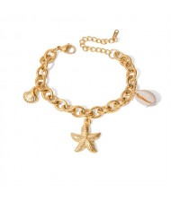 Starfish and Shell Pendant Design Wholesale Jewelry Fashion Women Stainless Steel Bracelet - Golden