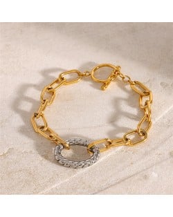Twist Circle Two-tone Colors Design Wholesale Jewelry Fashion Women Stainless Steel Bracelet