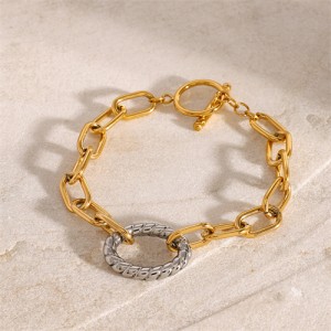 Twist Circle Two-tone Colors Design Wholesale Jewelry Fashion Women Stainless Steel Bracelet