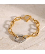 Twist Circle Two-tone Colors Design Wholesale Jewelry Fashion Women Stainless Steel Bracelet