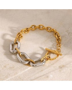 Thick Chain Combo Two-tone Colors Design Wholesale Jewelry Fashion Women Stainless Steel Bracelet