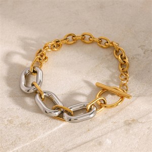 Thick Chain Combo Two-tone Colors Design Wholesale Jewelry Fashion Women Stainless Steel Bracelet